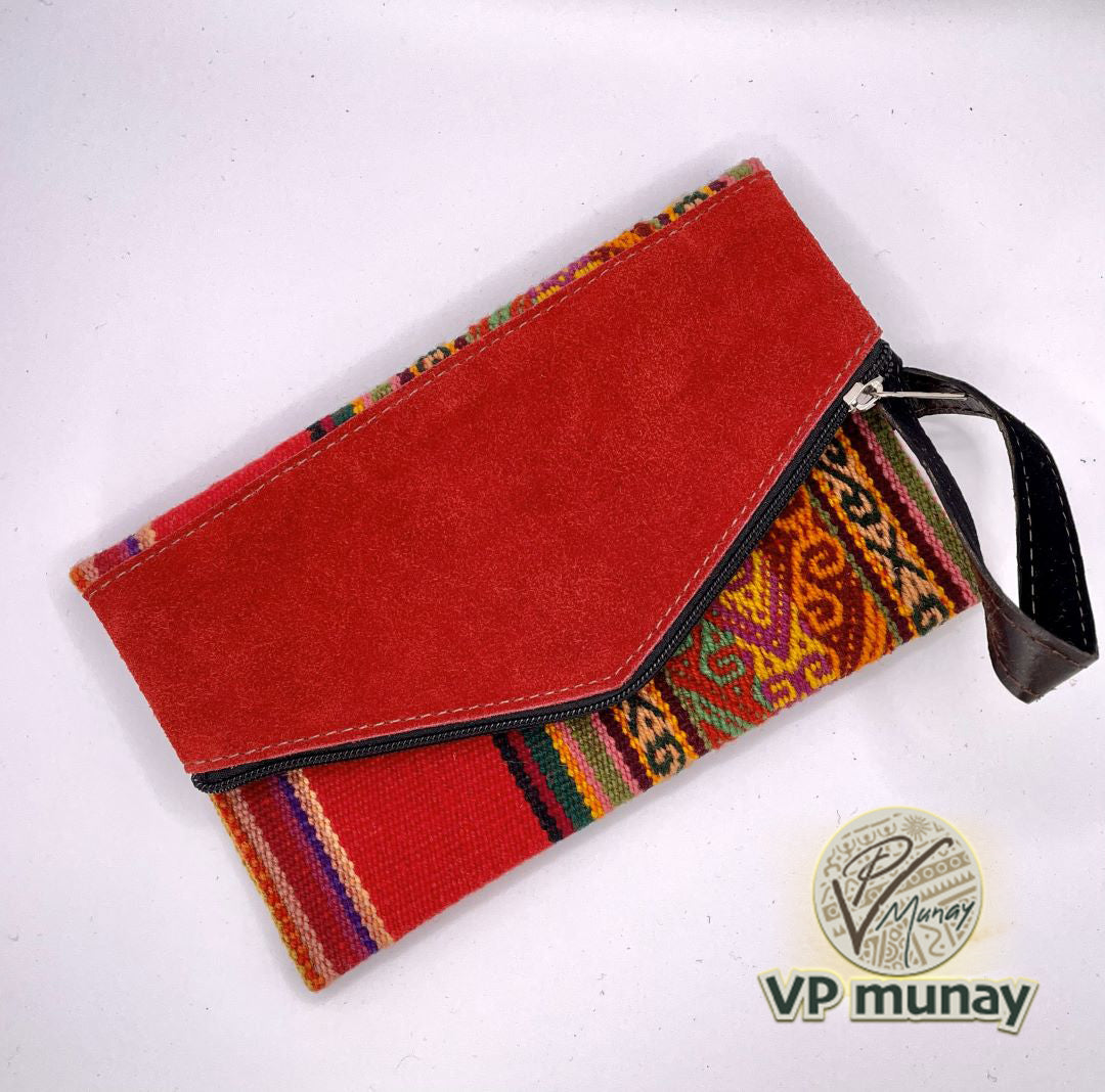 Aguayo and Suede Clutch, Red, Bolivia