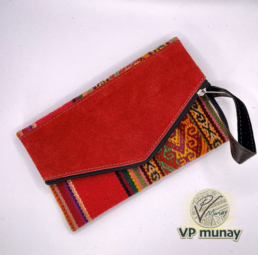 Aguayo and Suede Clutch, Red, Bolivia