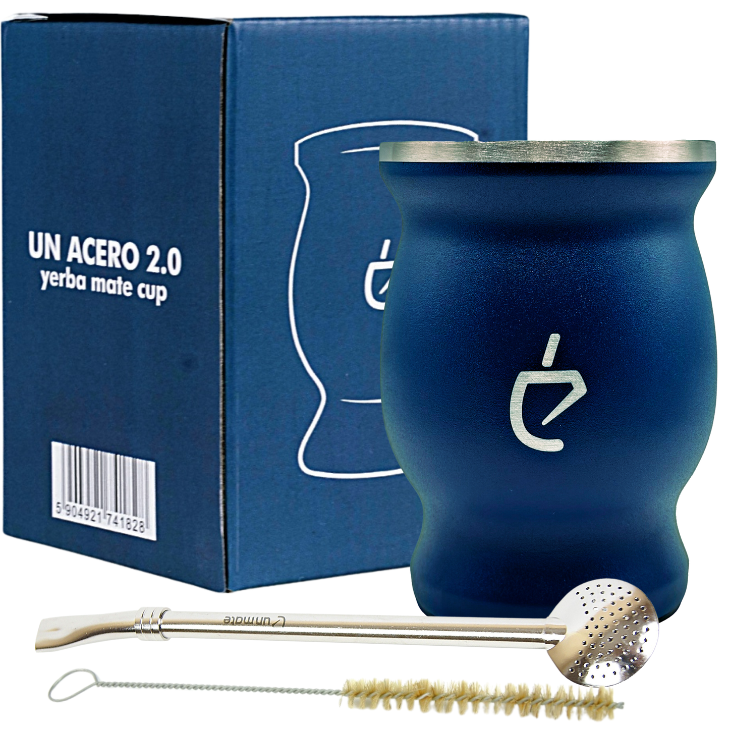 Yerba mate tea full kit Combo Acero/Stainless Steel blue w/bombilla and cleaner, Argentina
