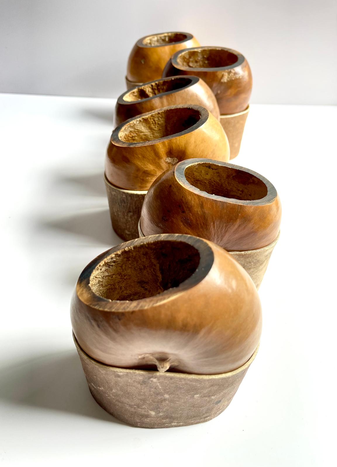 Rare Smoked Mate Galleta Gourd | Traditional Argentine Calabash Cup, Leather Base, ARGENTINA
