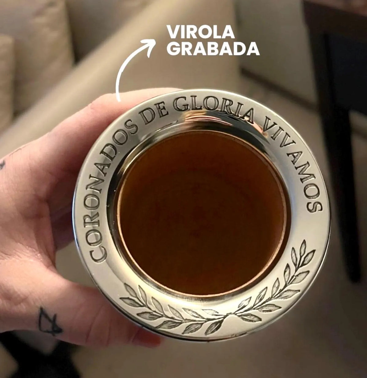 Handcrafted Carob Wood Mate Cup-Alpaca Silver Details, Sol de Mayo and National Coat of Arms (Escudo Nacional)