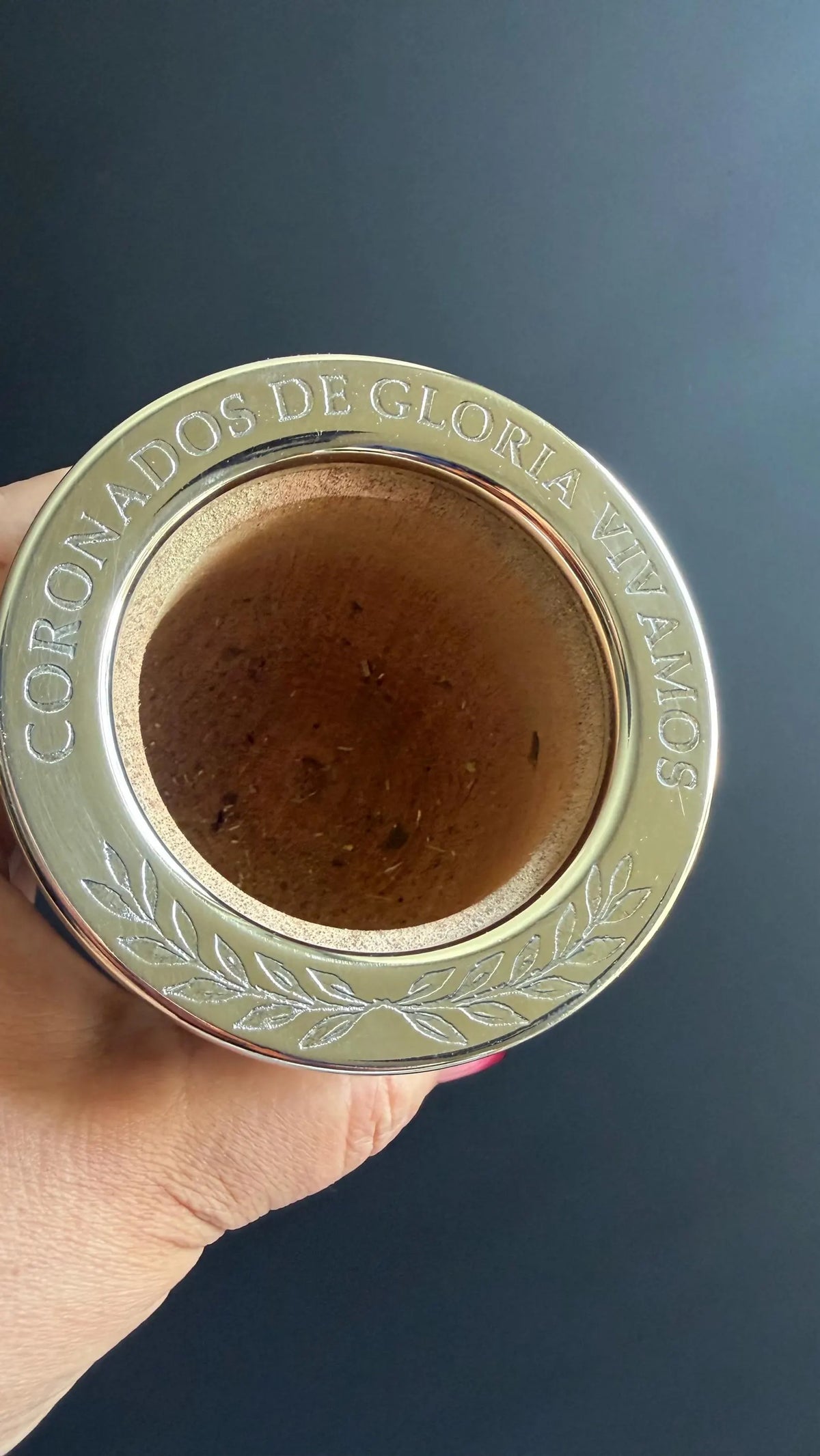 Handcrafted Carob Wood Mate Cup-Alpaca Silver Details, Sol de Mayo and National Coat of Arms (Escudo Nacional)
