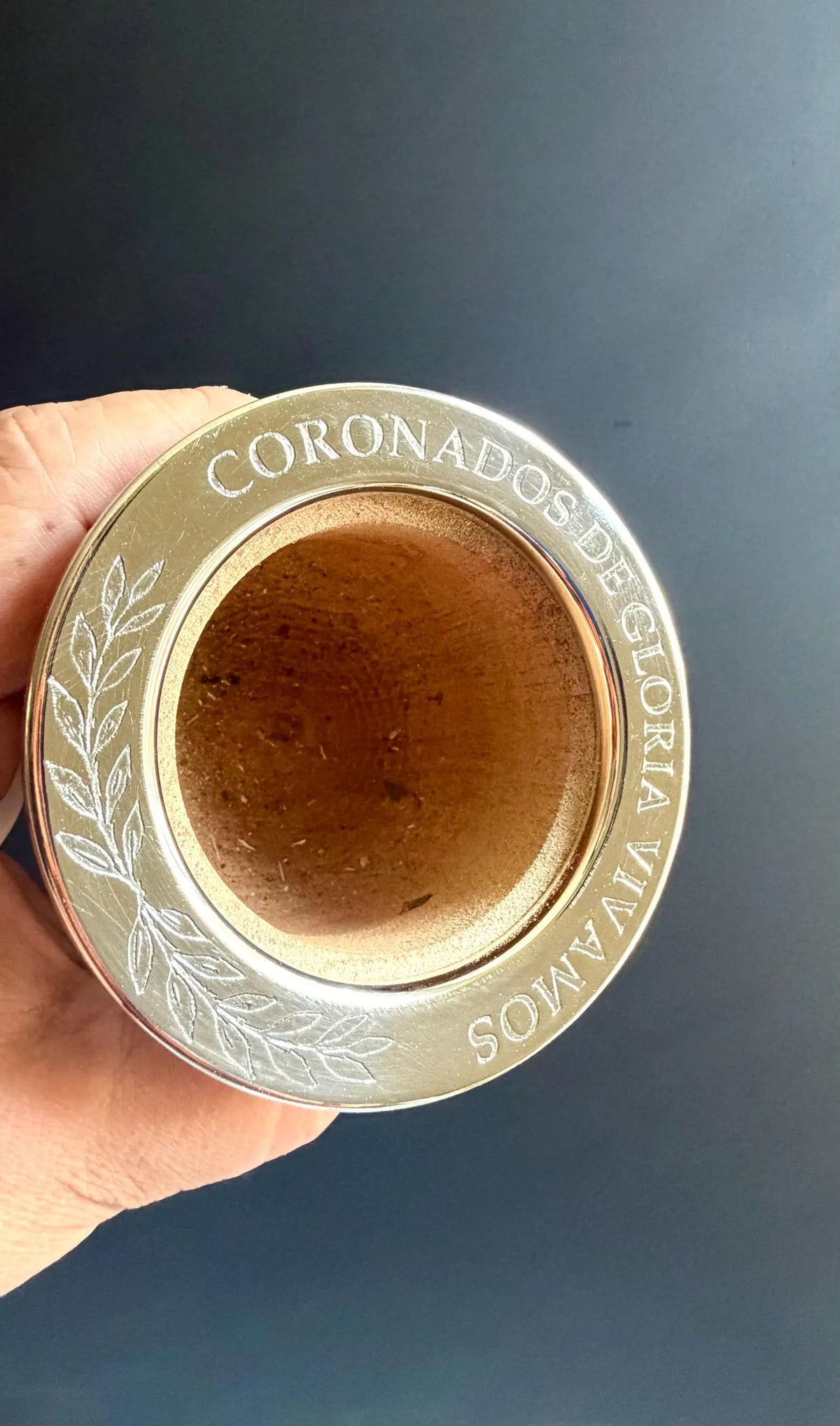 Handcrafted Carob Wood Mate Cup-Alpaca Silver Details, Sol de Mayo and National Coat of Arms (Escudo Nacional)