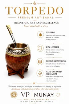 Luxury Torpedo Mate – Collector's Edition | Hand-Chiseled Ferrule, Uruguayan Gourd & Hand-Stitched Leather | Handmade in Argentina