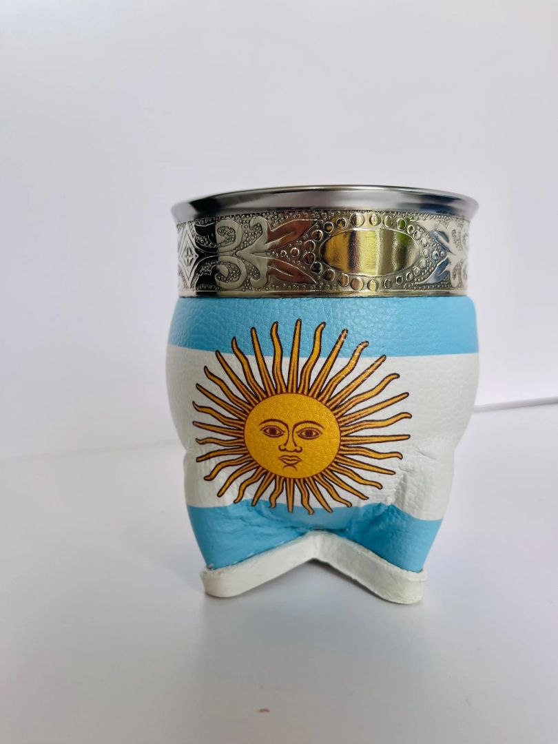 Argentine Mate Gourd: Leather Wrapped Calabash with Alpaca Rim