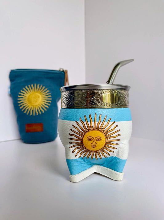 Argentine Mate Gourd: Leather Wrapped Calabash with Alpaca Rim