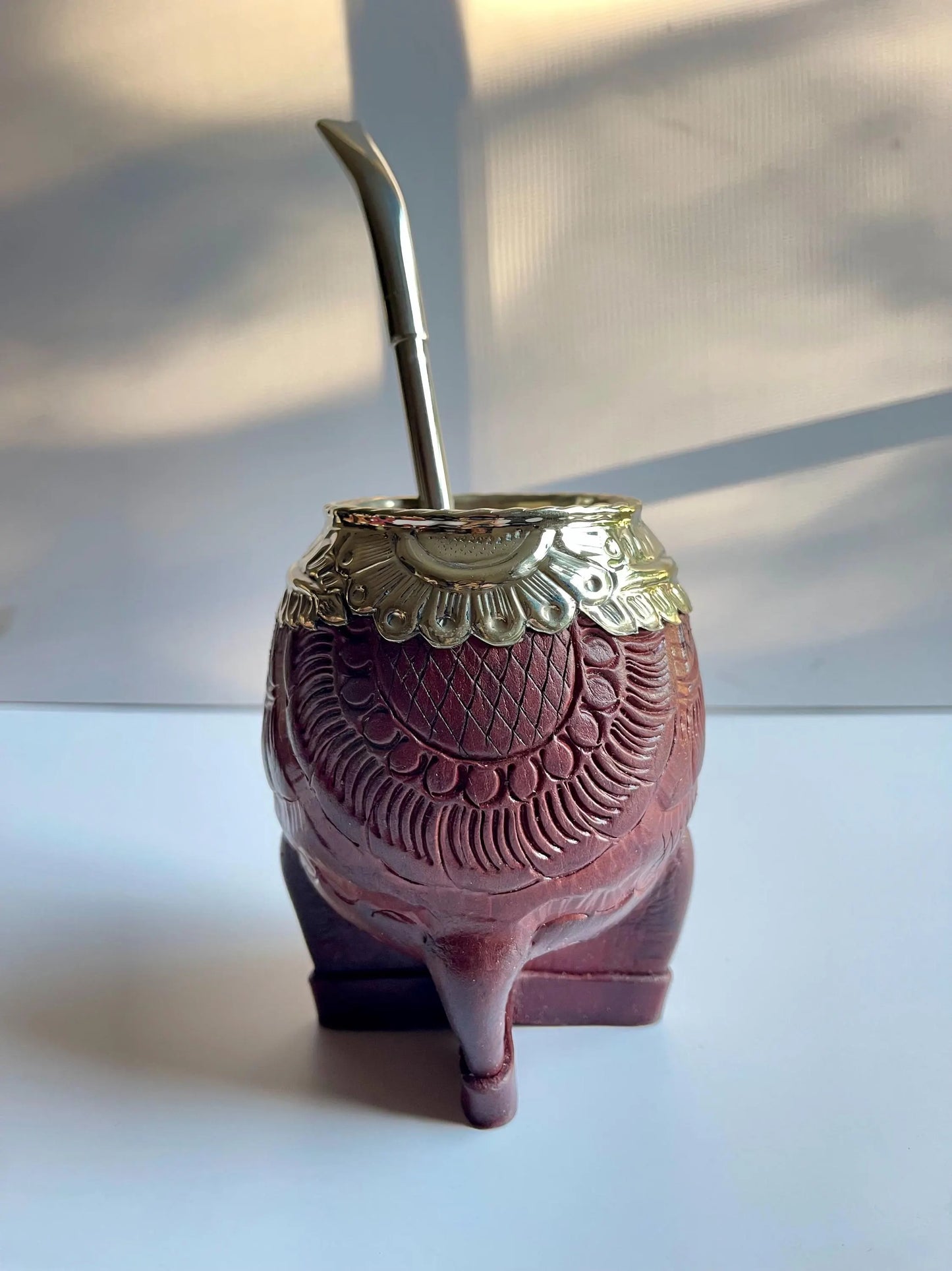 Torpedo Mate Gourd – Tooled Leather, Hand-Chiseled Alpaca Rim, Argentina