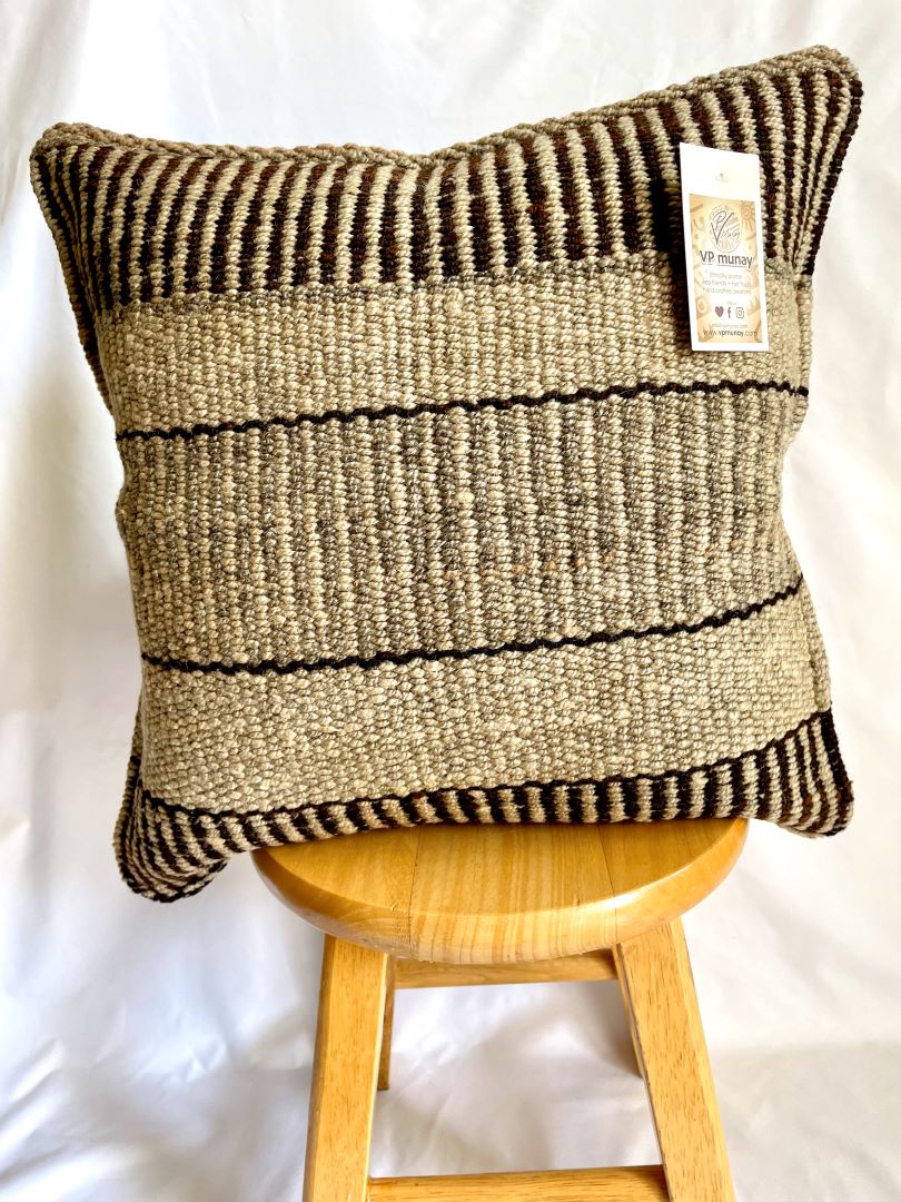 Throw Pillowcase, Aguayo's Cushion Cover, Natural and Black, Bolivia/Peru