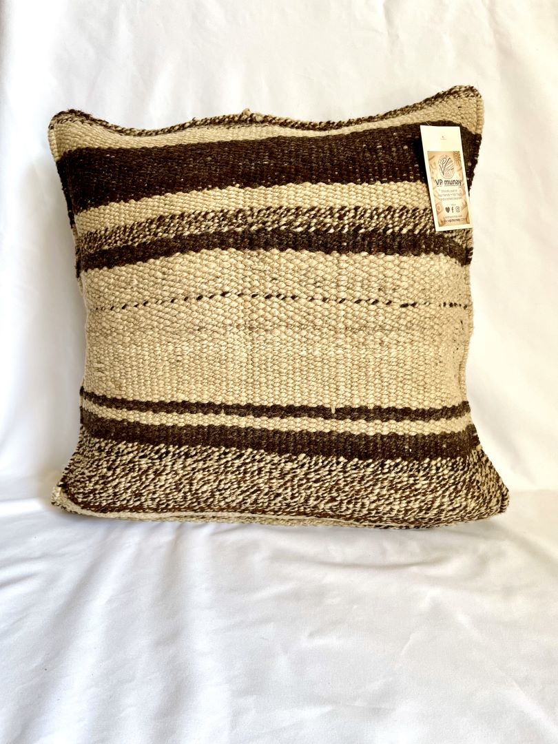 Throw Pillowcase, Aguayo's Cushion Cover, Natural and Black, Bolivia/Peru