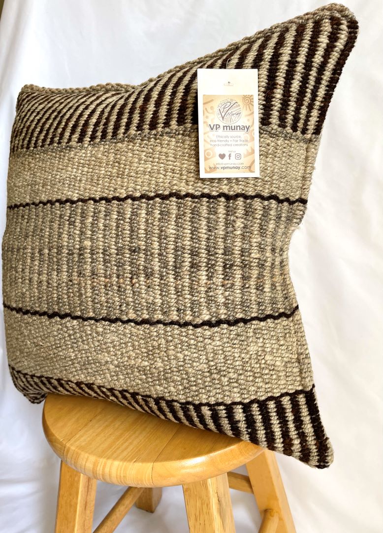 Throw Pillowcase, Aguayo's Cushion Cover, Natural and Black, Bolivia/Peru