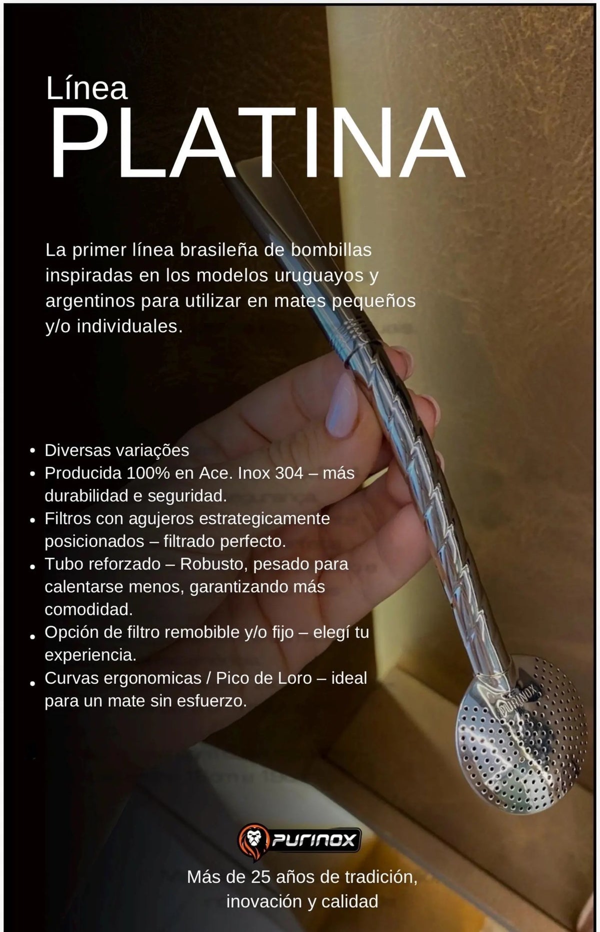 Purinox Pico de Loro Cincelado Bombillón-Premium Stainless Steel Mate Straw-Brazilian Yerba Mate Bombilla, Brazil
