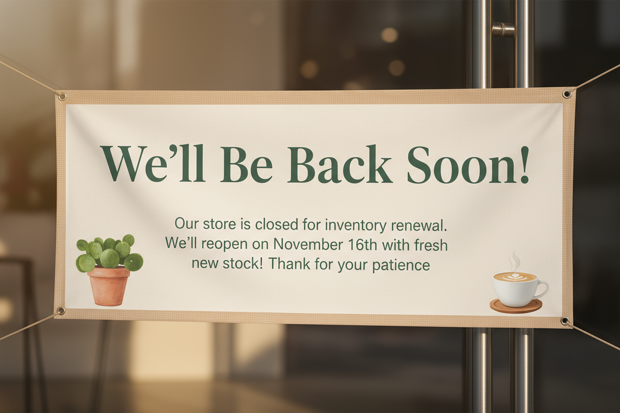 Store closure banner - Reopening November 16th