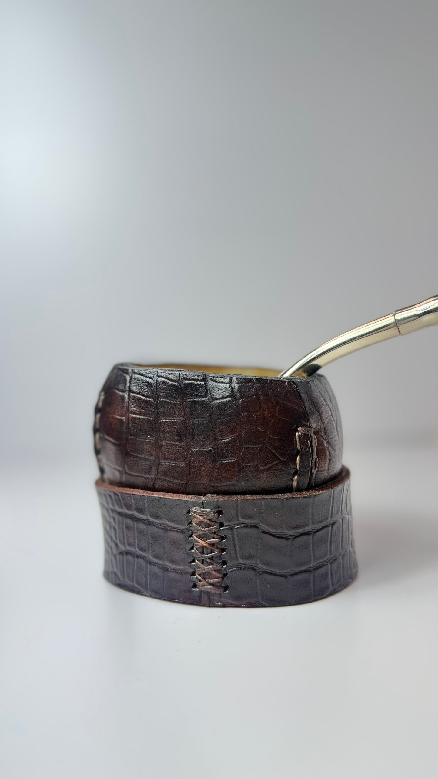 Mate Galleta – Handmade Leather Wrapped Calabash with Matching Base, ARGENTINA