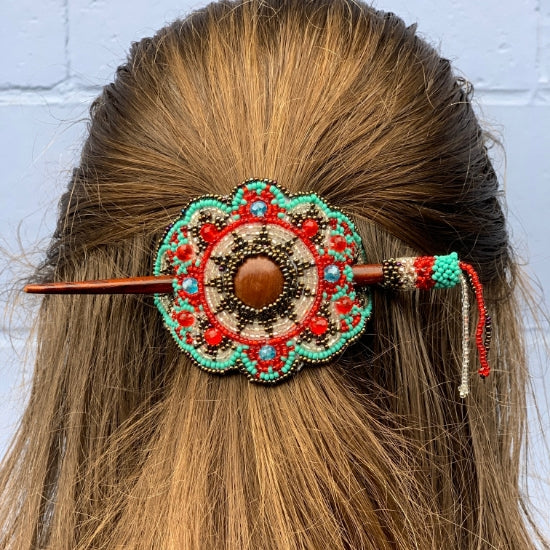 Beaded Crystal - Leather Hair Slide, Guatemala