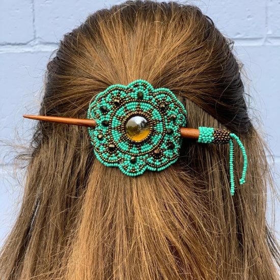 Beaded Crystal - Leather Hair Slide, Guatemala