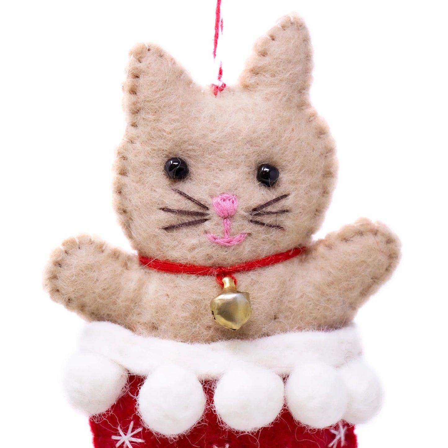 Handcrafted Kitty in Stocking Felt Ornament, Nepal