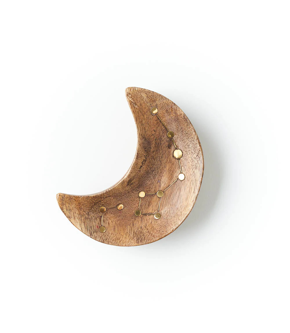 Celestial Mango Wood Jewelry Tray Trinket Dish - Crescent Moon, India