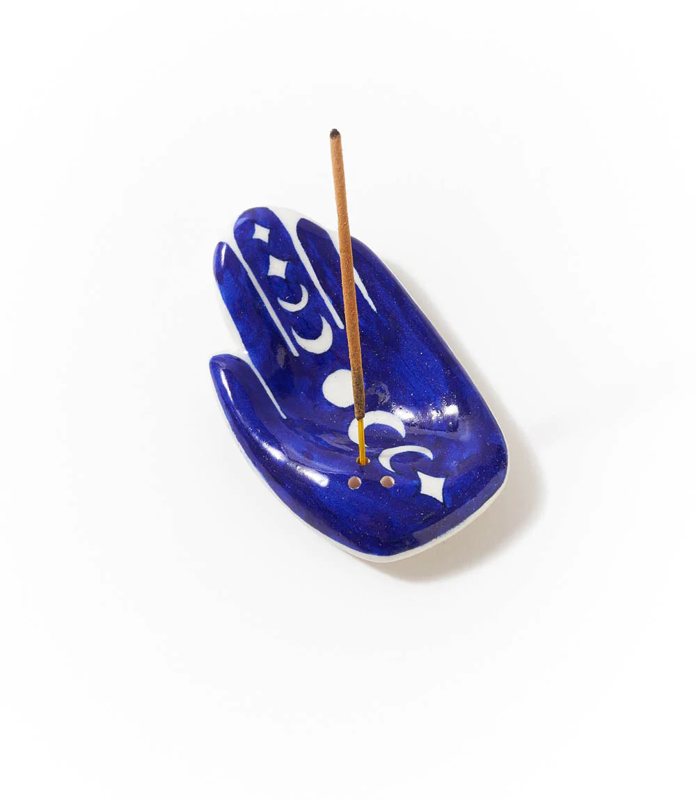 Hamsa Incense Holder with Moon Phase Design - Indigo, India
