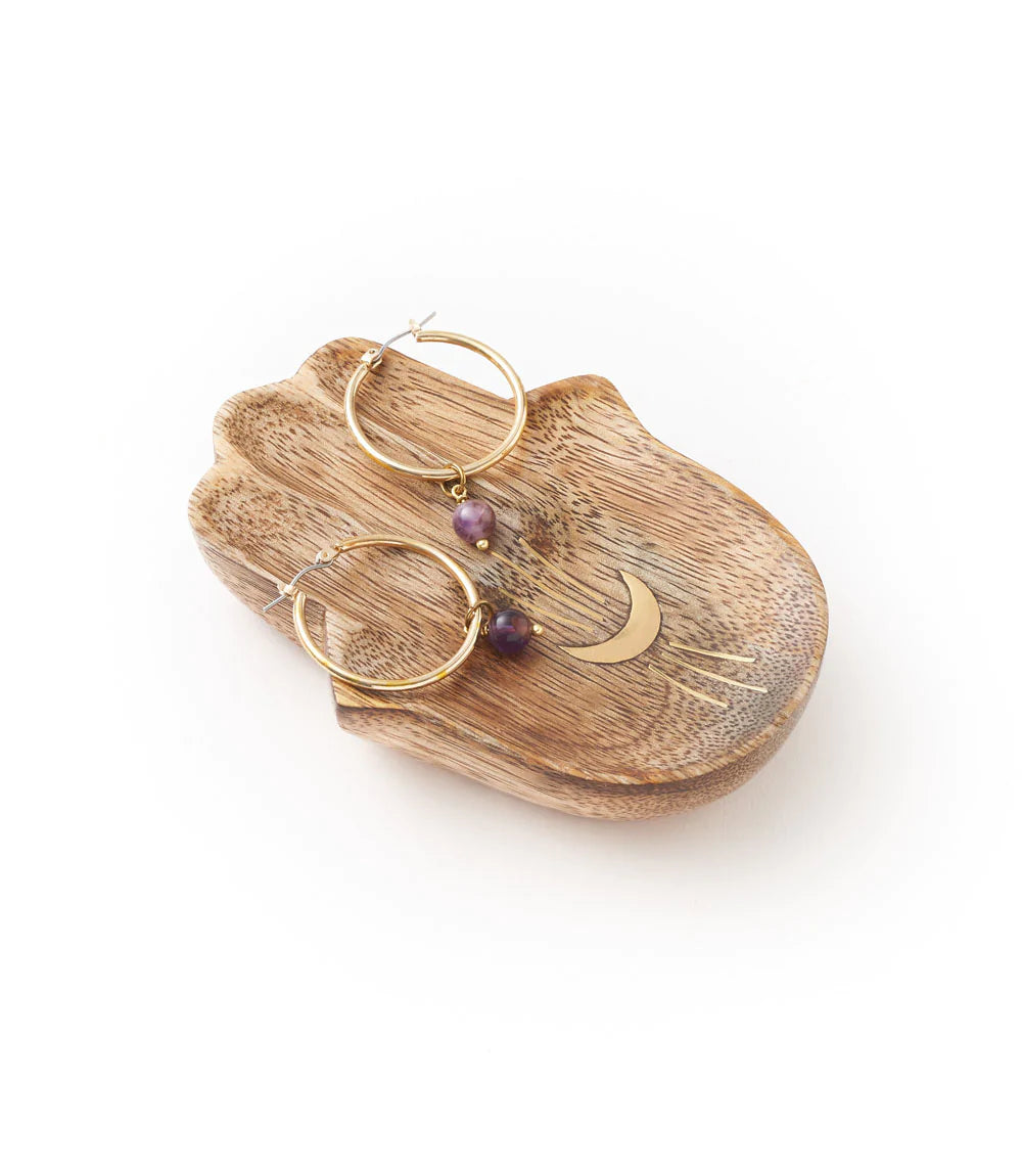 Handcrafted Mango Wood Jewelry Tray Trinket Dish - Hamsa, India