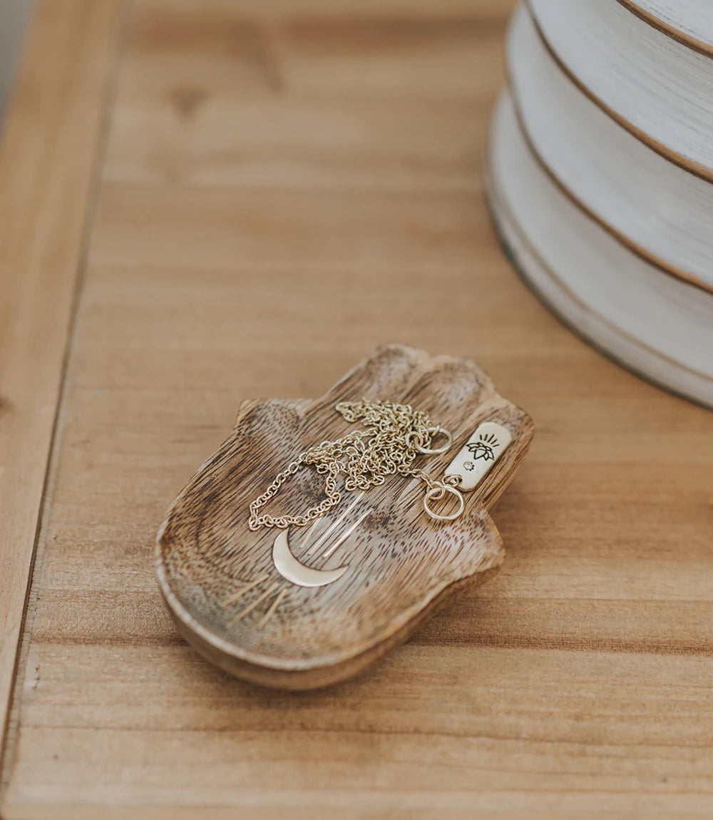 Handcrafted Mango Wood Jewelry Tray Trinket Dish - Hamsa, India