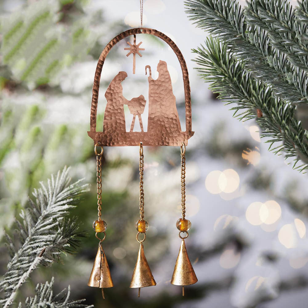 Copper Nativity Chime Ornament, India