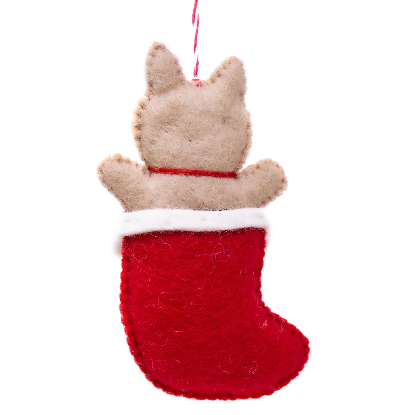 Handcrafted Kitty in Stocking Felt Ornament, Nepal