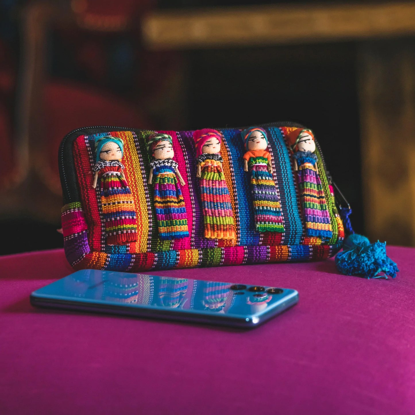 Worry Doll Multicolor Boho Wallet, Guatemala