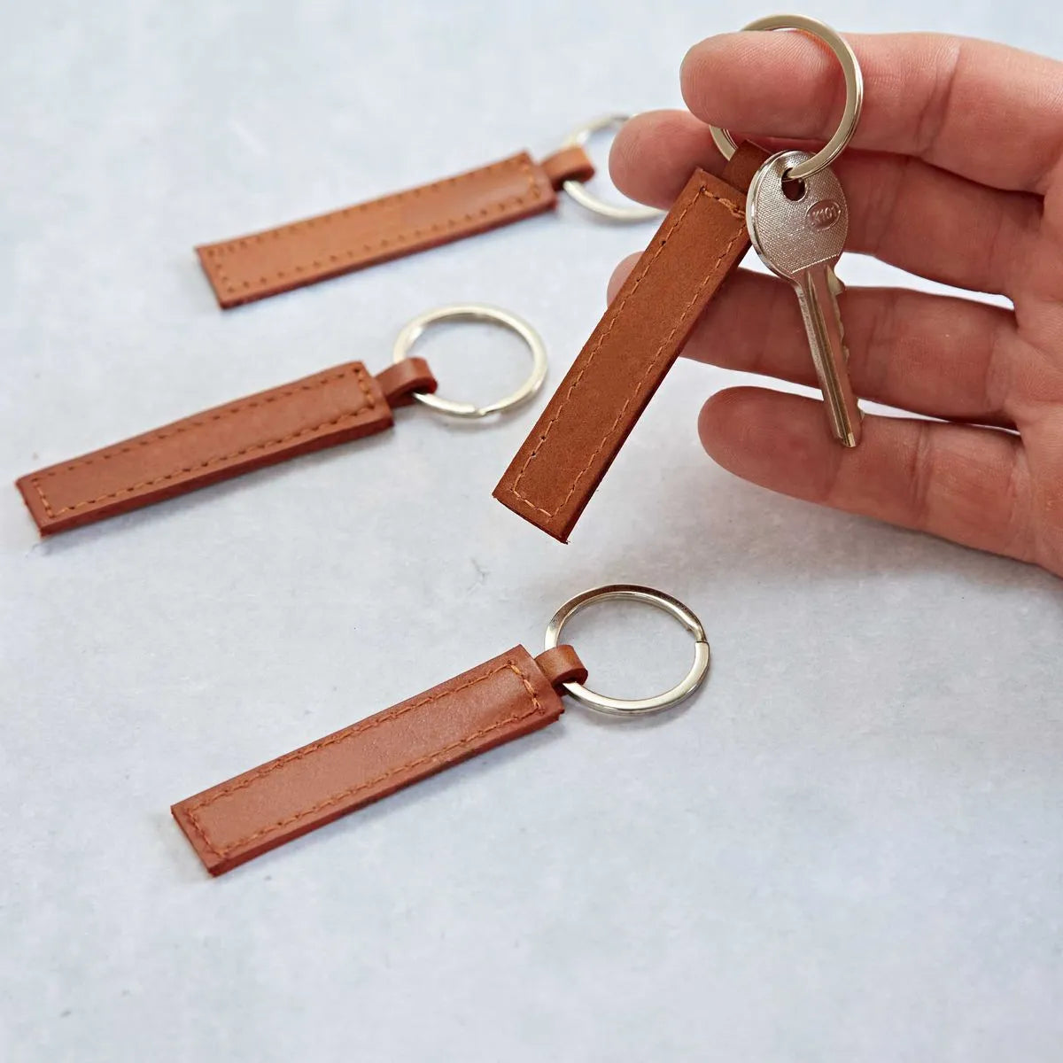 Rectangle Leather Tag Keyring, Nepal