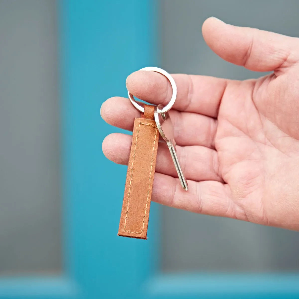 Rectangle Leather Tag Keyring, Nepal