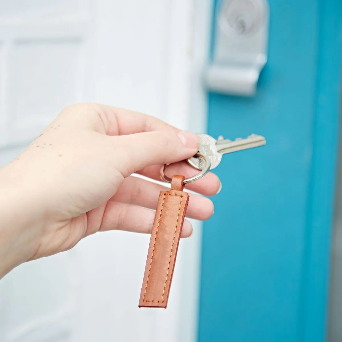 Rectangle Leather Tag Keyring, Nepal