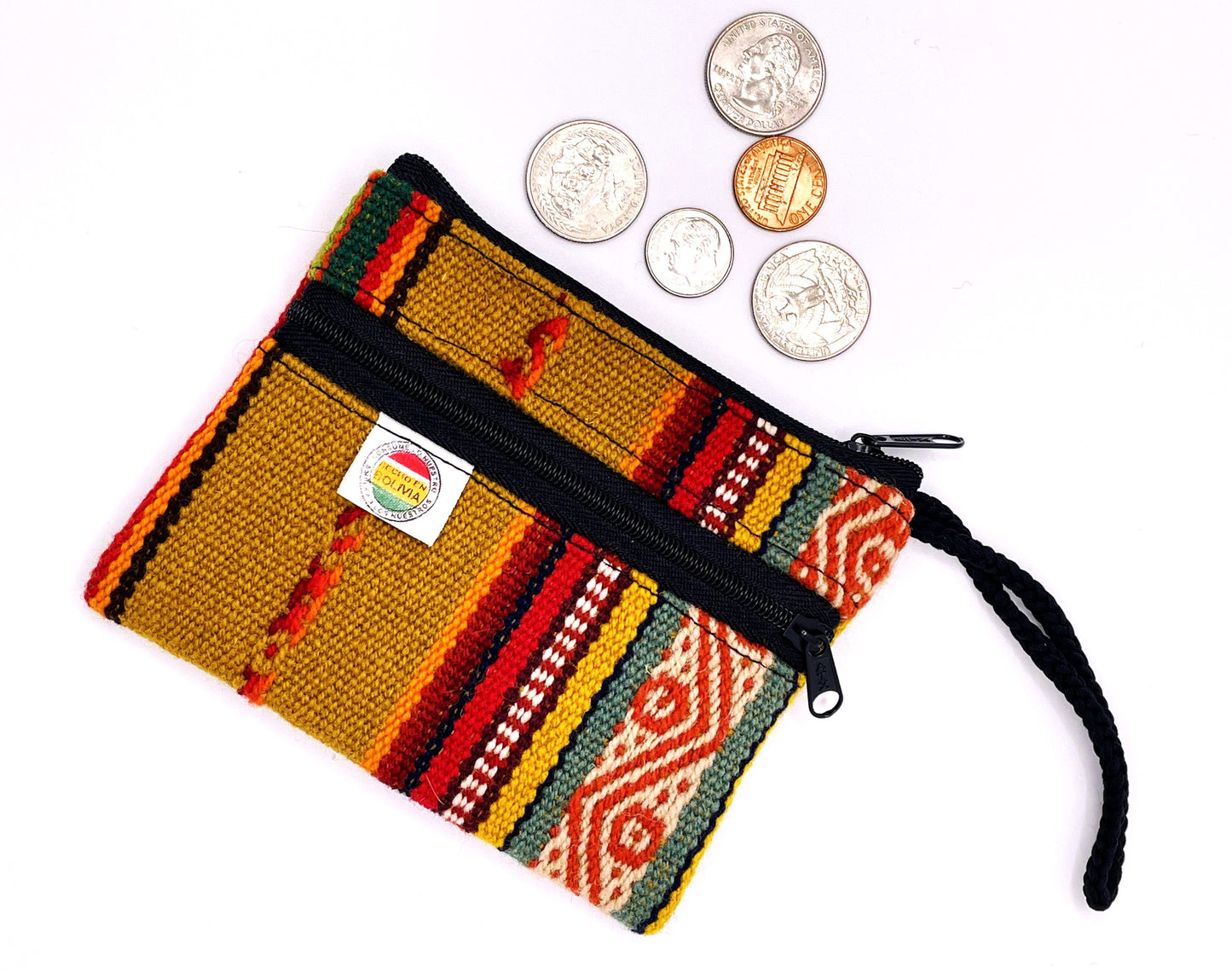 Handcrafted Bolivian Coin Purse - Mustard Stripes