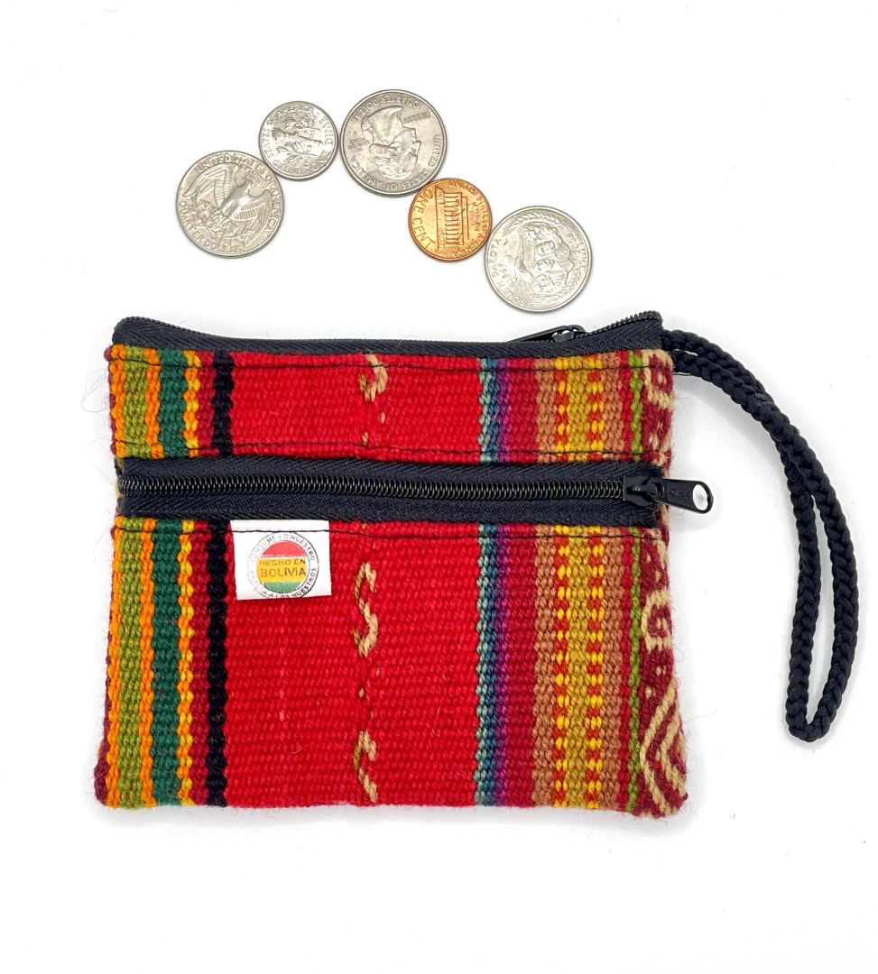 Handcrafted Bolivian Coin Purse - Red Stripes