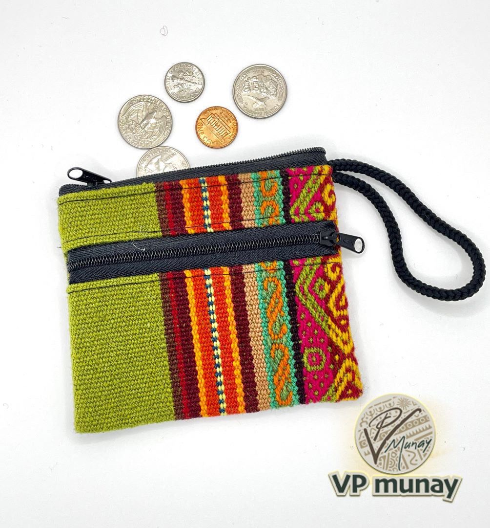 Handcrafted Bolivian Coin Purse - Green Stripes