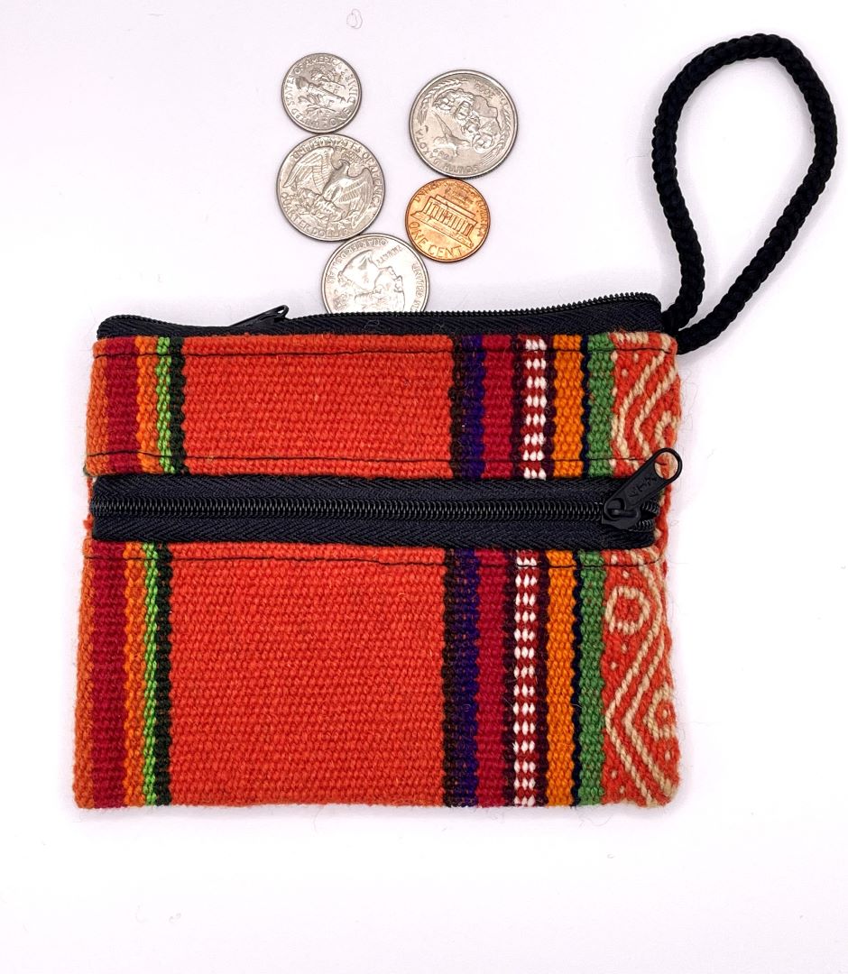 Handcrafted Bolivian Coin Purse - Red Stripes
