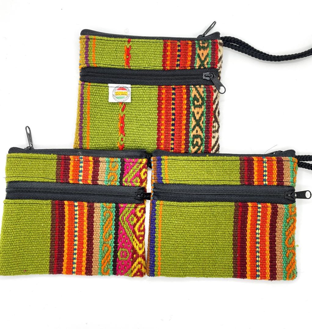 Handcrafted Bolivian Coin Purse - Green Stripes