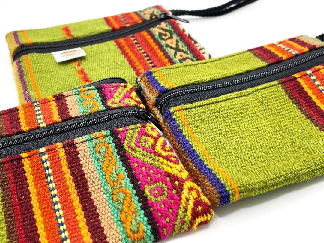 Handcrafted Bolivian Coin Purse - Green Stripes