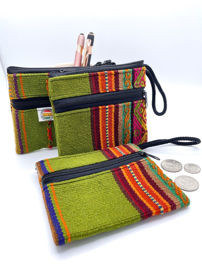 Handcrafted Bolivian Coin Purse - Green Stripes