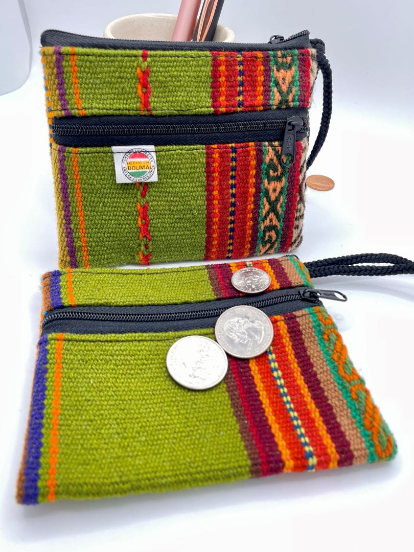 Handcrafted Bolivian Coin Purse - Green Stripes