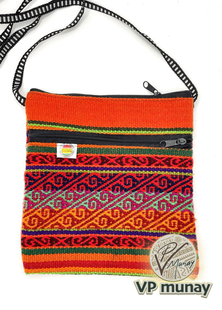 Handcrafted Red stripes Cross Body / Passport Bag, Bolivia