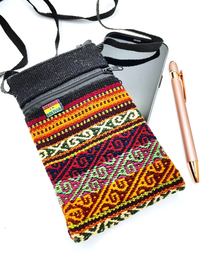 Bolivian Cellphone Crossbody Bag/Case - Rainbow Black