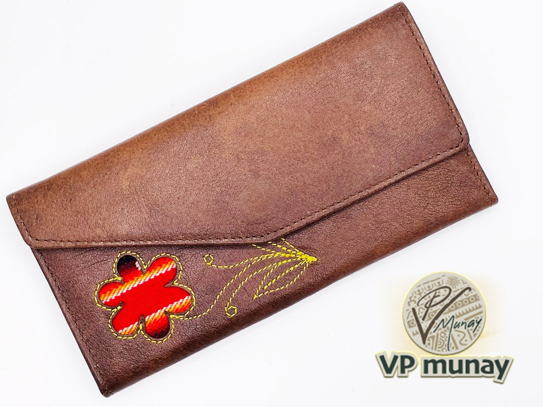 Genuine Brown Leather Wallet Aguayo ( Peruvian fabric)