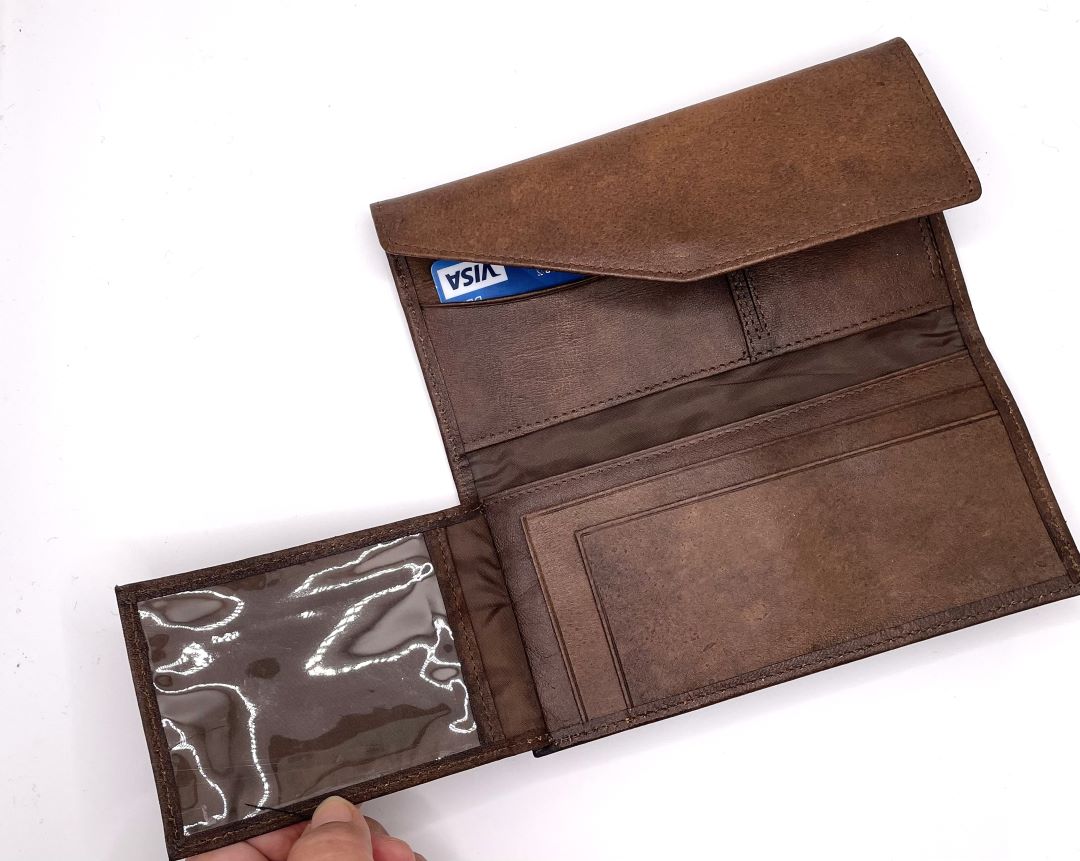 Genuine Brown Leather Wallet Aguayo ( Peruvian fabric)