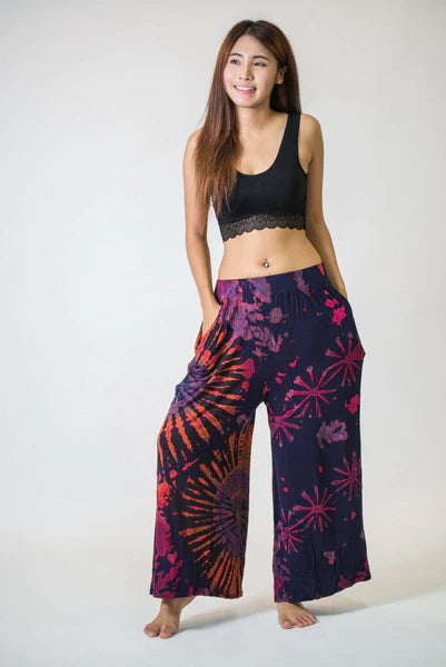 Women's Tie Dye Cotton Wide Leg Palazzo Harem Pants, Thailand