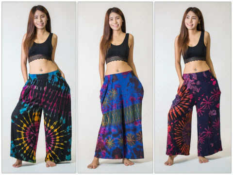 Women's Tie Dye Cotton Wide Leg Palazzo Harem Pants, Thailand