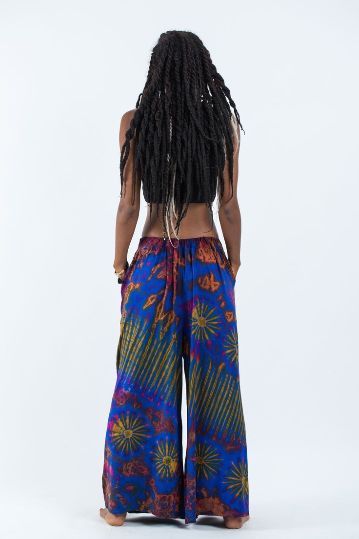 Women's Tie Dye Cotton Wide Leg Palazzo Harem Pants, Thailand