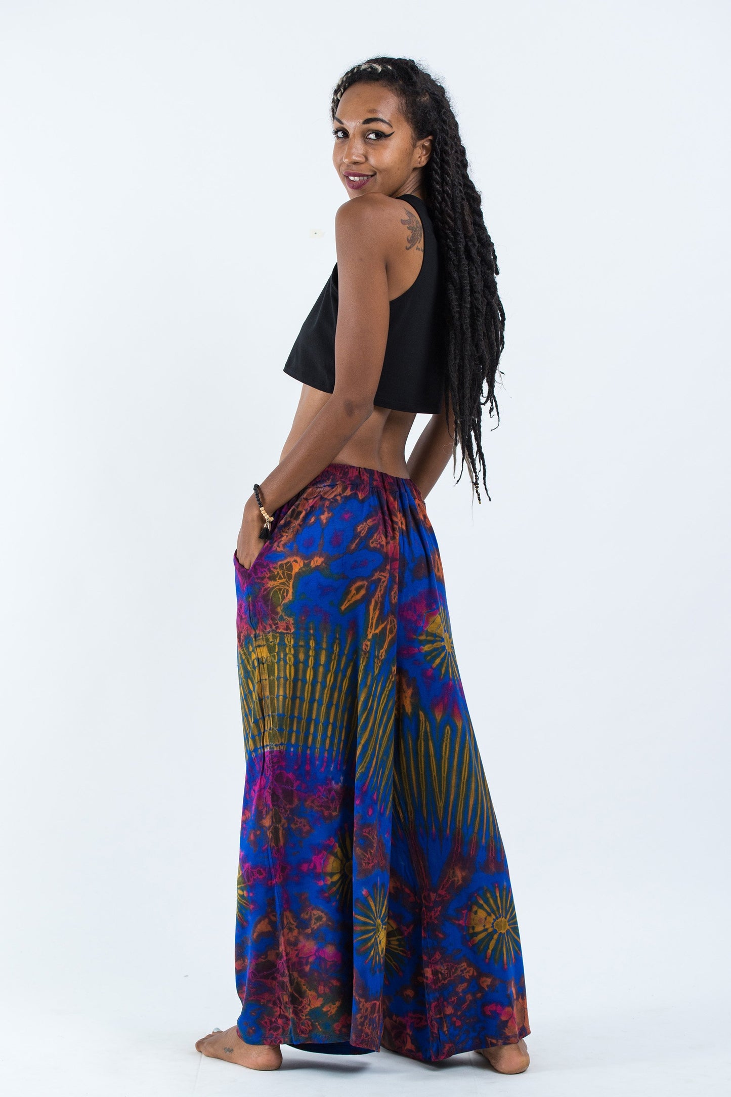 Women's Tie Dye Cotton Wide Leg Palazzo Harem Pants, Thailand