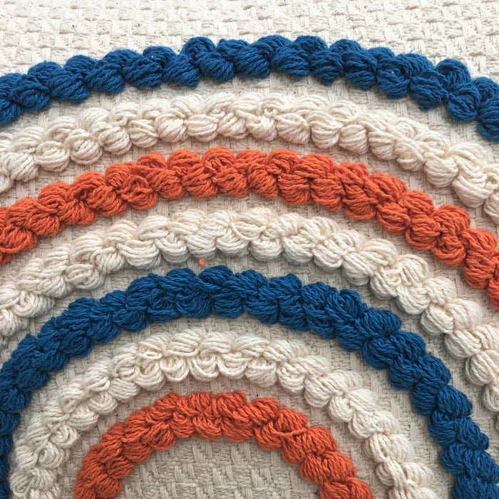 Hand Tufted Fringes Boho Stripe - Ivory, Blue, Orange - Pillow Cover, India