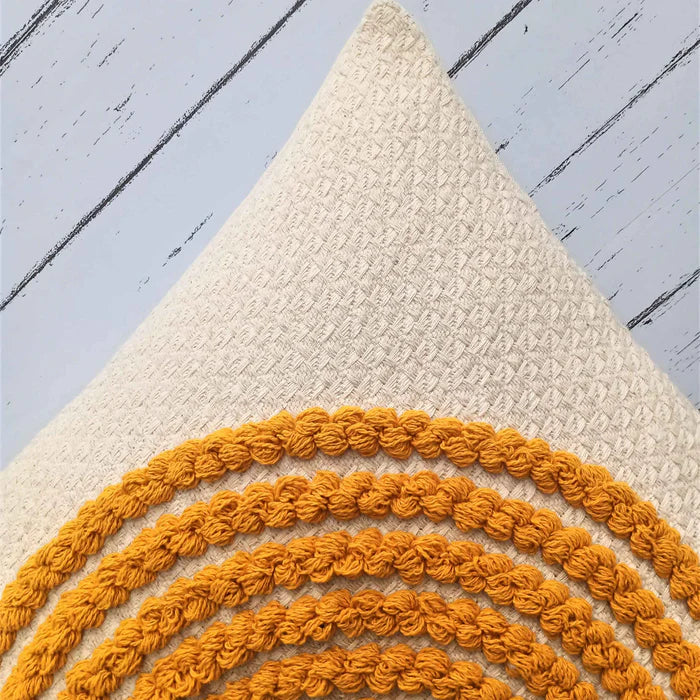 Hand Tufted Fringes Boho Stripe - Ivory and Mustard - Pillow Cover, India