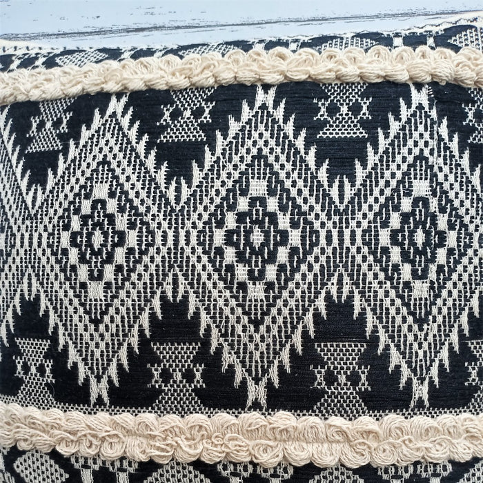 Hand Tufted Jacquard Texture  - Boho Stripe Pillow Cover - Ivory and Black, India