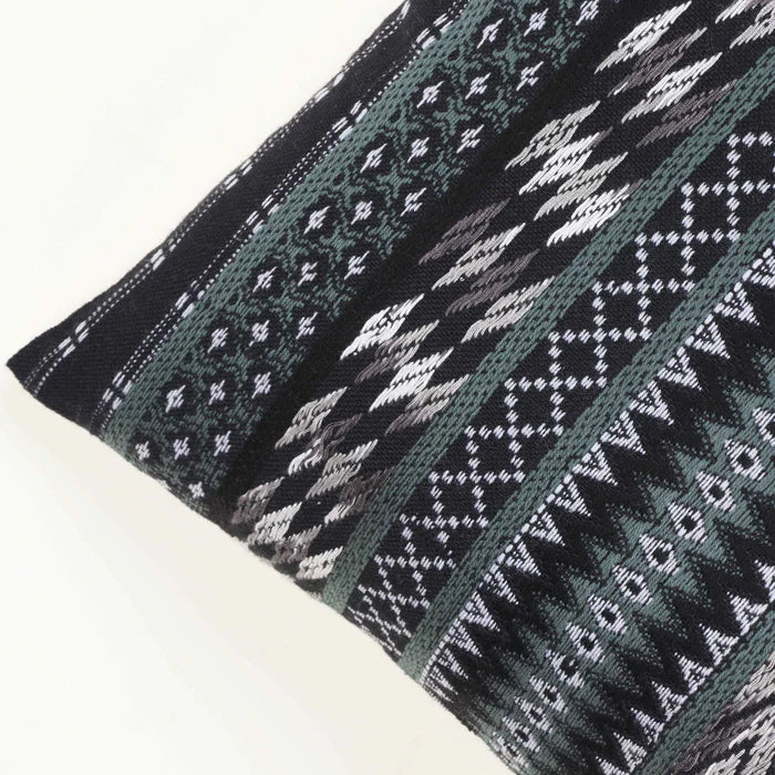 Hand Loom Woven - Texture Boho Stripe Pillow Cover - Black, Gray and Olive, India